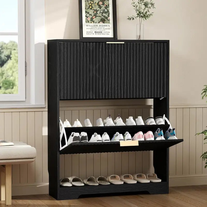 Slim Modern Shoe Storage Cabinet with 2 Drawers & Adjustable Shelf