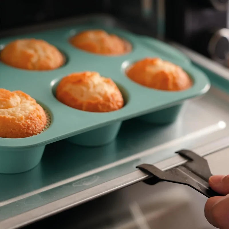 6-Cup Silicone Muffin Pan Non-Stick Baking Tray for Cakes & Cupcakes