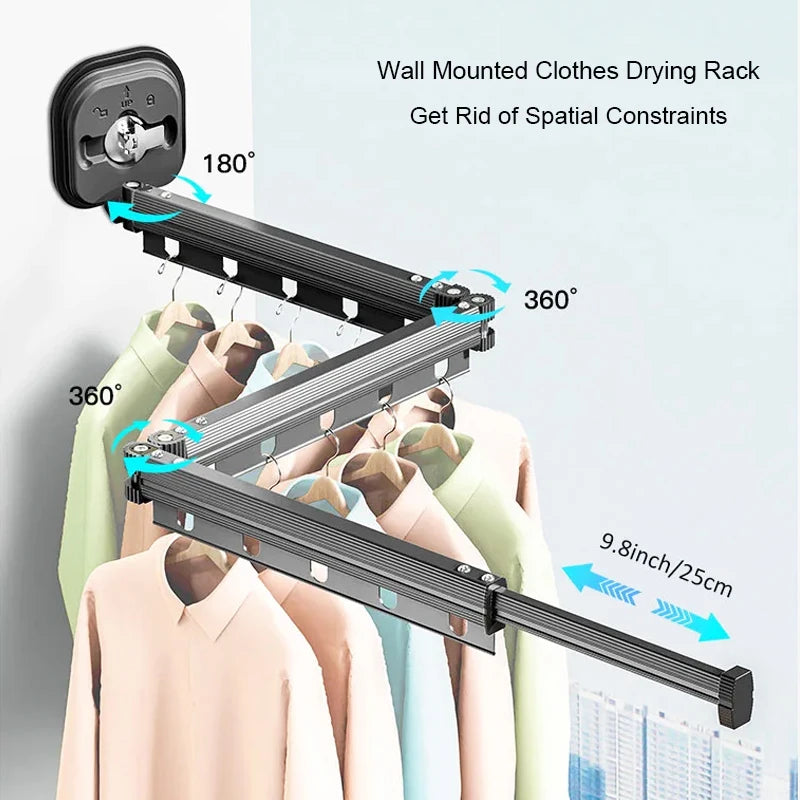 Retractable Wall-Mounted Clothes Drying Rack Space Saver Collapsible Laundry Hanger