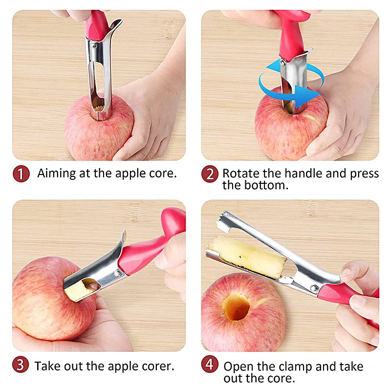 Stainless Steel Apple Corer Fruit Slicer Kitchen Tool - Multi-Function Core Remover