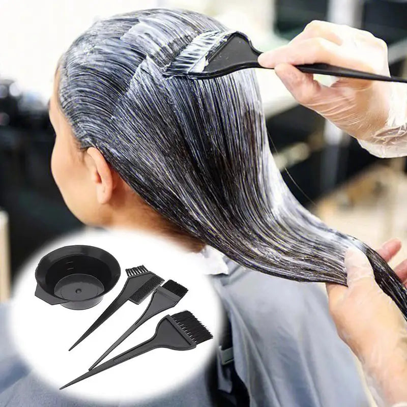 4-Piece Hair Dyeing Brush Set with Bowls and Comb Applicator for Salon & Home Use
