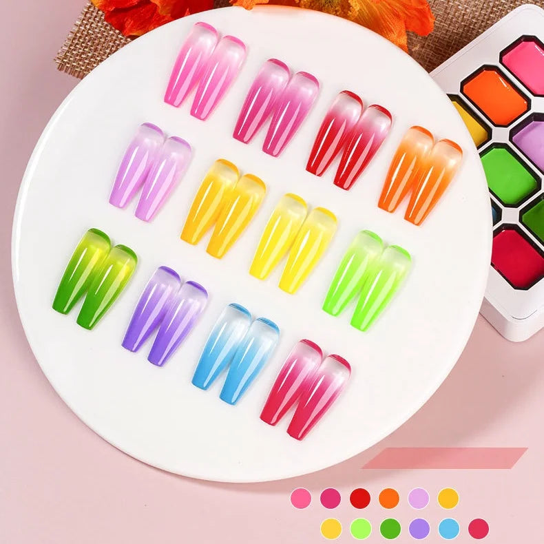 12-Color Rainbow Nail Polish Kit - Gel, Gloss, LED Nail Art, Perfect Gift