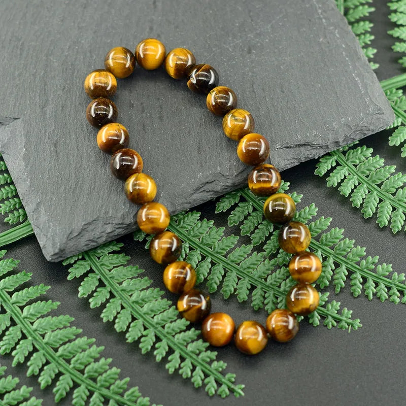 Natural Yellow Tiger Eye Beaded Bracelet for Wealth and Money Charm Jewelry for Men Women