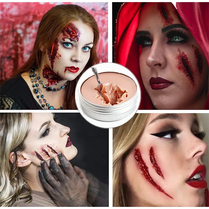 Halloween Special Effects Skin Wax Kit with Double-End Spatula for Fake Scars & Wounds