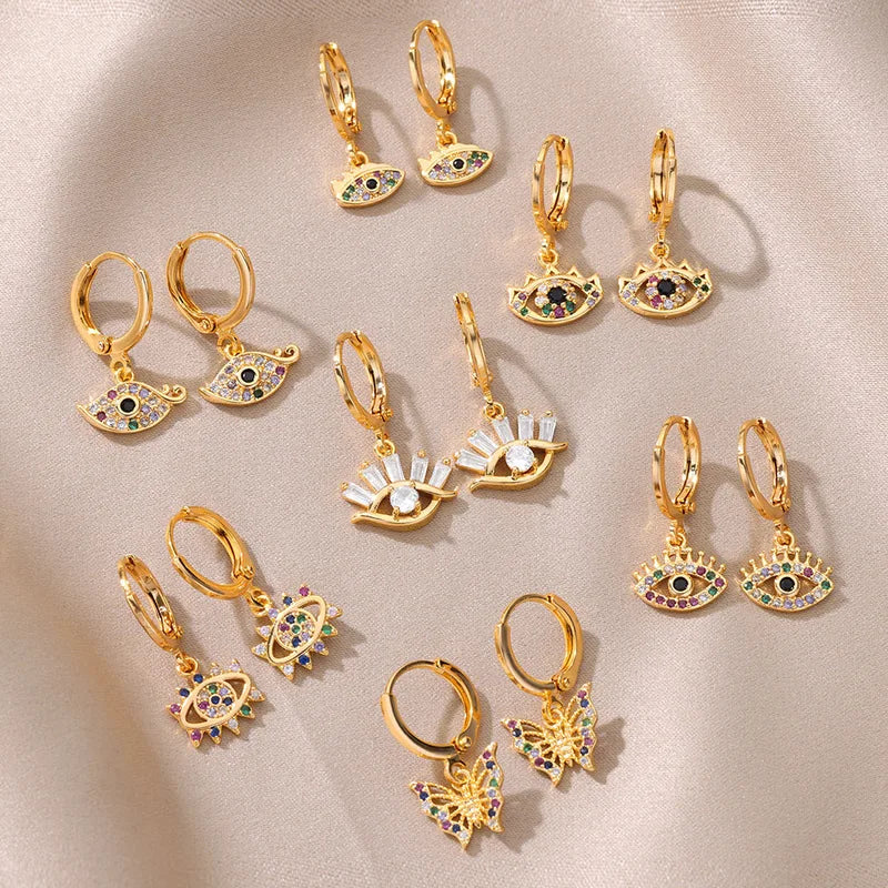 Evil Eye Drop Earrings for Women Gold Stainless Steel Vintage Jewelry Gift