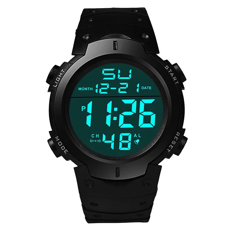 Men's Sport LED Digital Watch Waterproof Fitness Timekeeping Rubber Strap