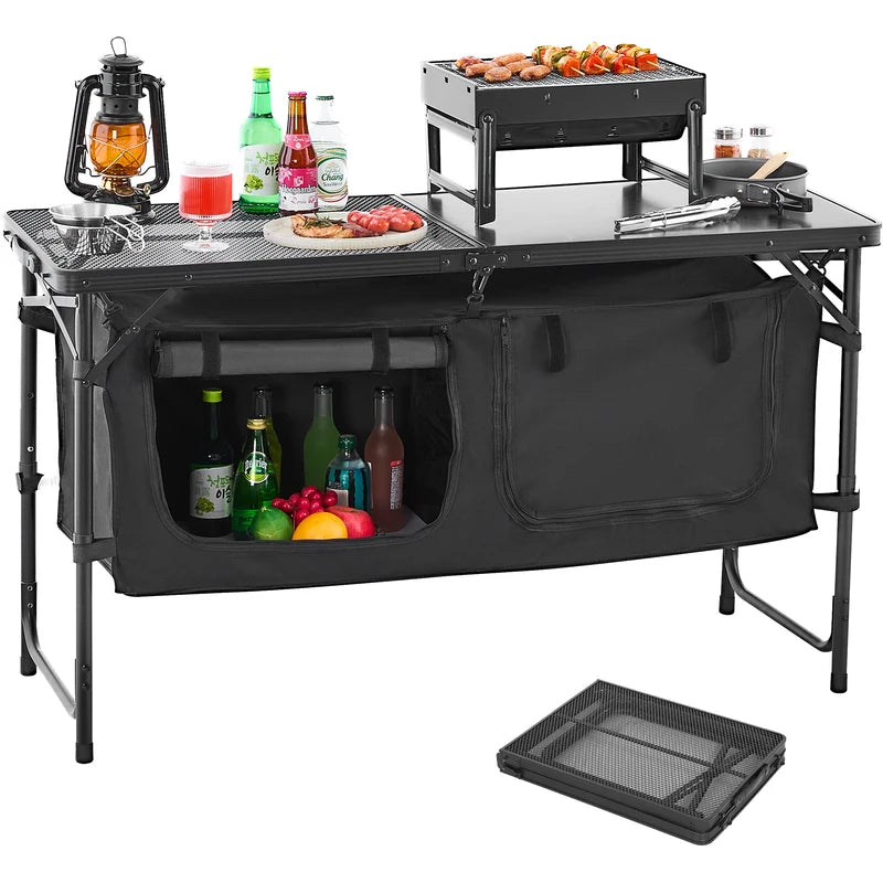 Portable Camping Kitchen Table Aluminum Outdoor Cooking Station for BBQ Picnic RV