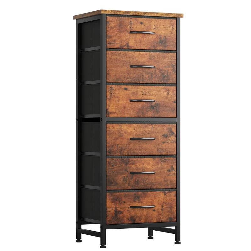 Tall Fabric Drawer Dresser with Wooden Top - Slim Storage Tower for Bedroom & Closet