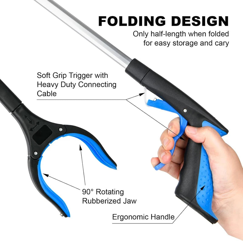 32-Inch Foldable Reacher Grabber Tool with Rotating Head - Heavy Duty Pickup Stick for Seniors