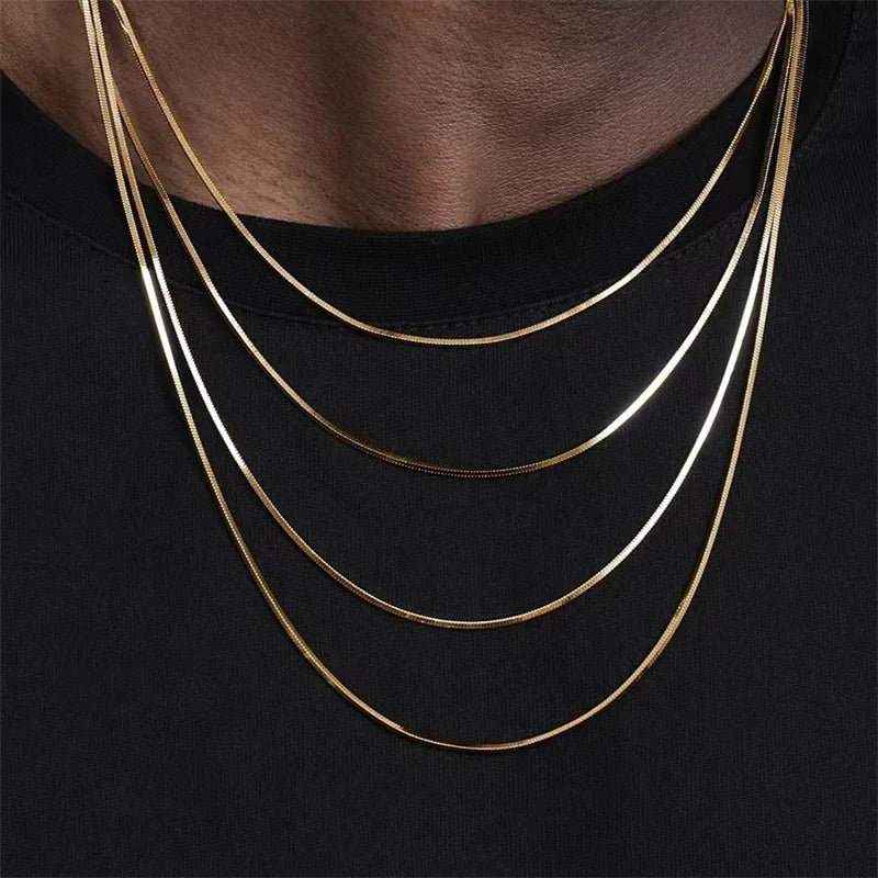 Gold Color Stainless Steel Necklace for Men Hip Hop Square Snake Chain Jewelry