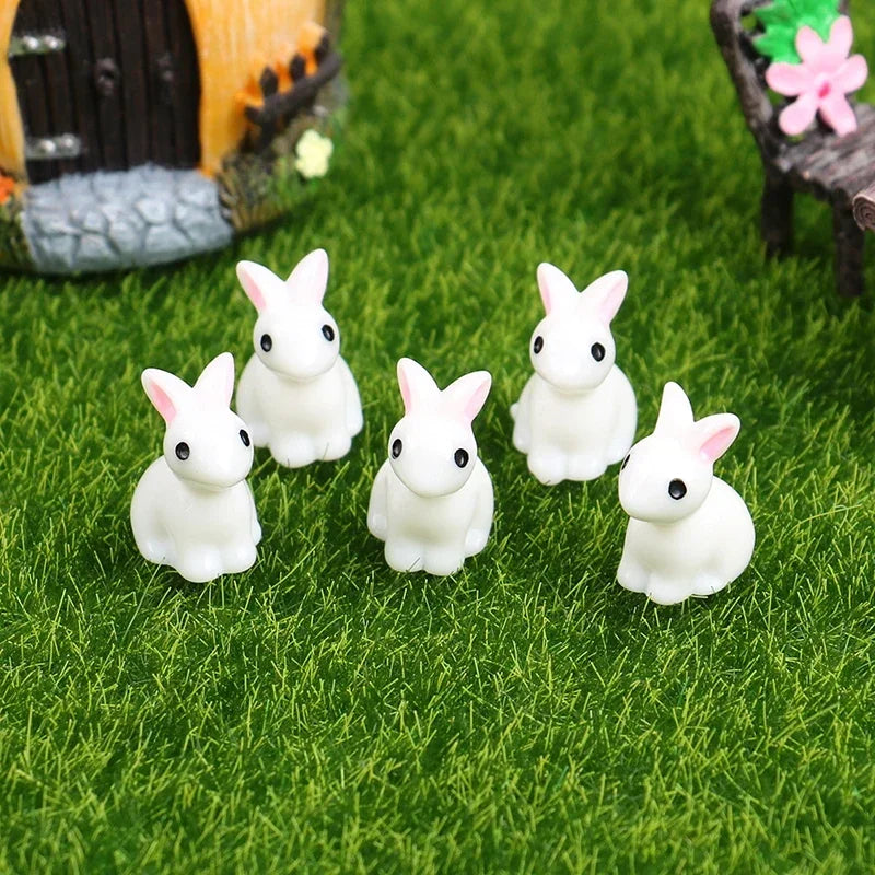 Mini Resin Bunny Figures Set - 10/20/50 Pieces for Dollhouse & Micro Landscape Decor