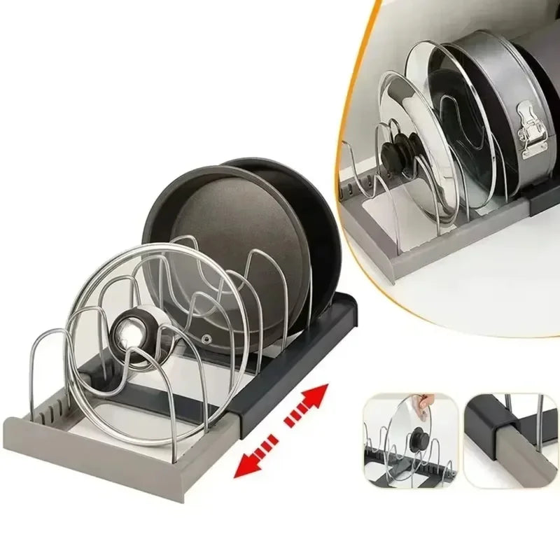 Expandable Pots and Pans Storage Rack for Kitchen Cabinets, 6 Adjustable Shelves
