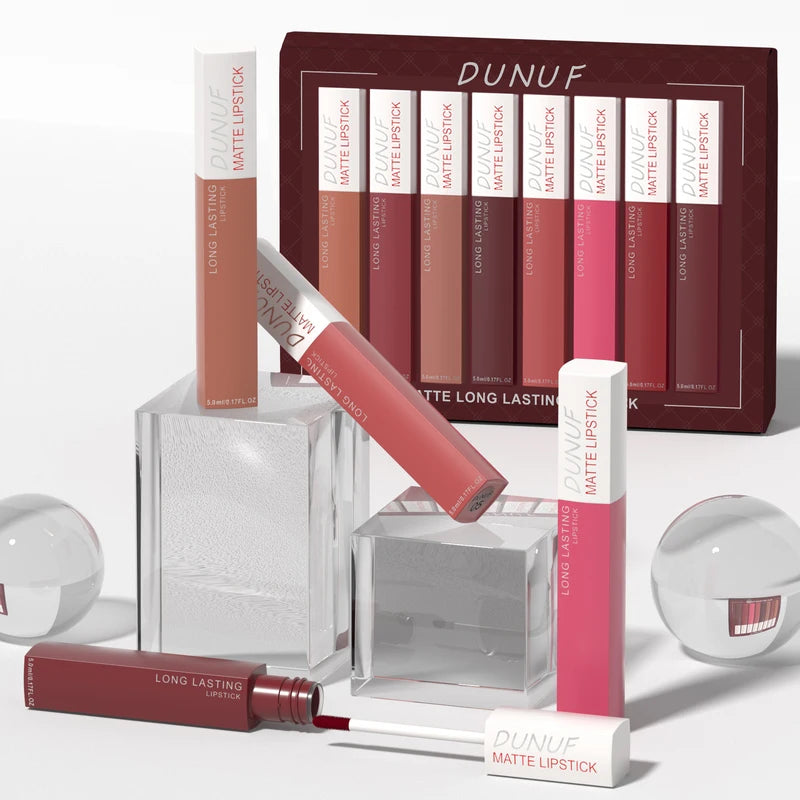 Matte Lip Gloss Set 6-8 Colors Waterproof Anti-Sweat Non-Stick Lipstick