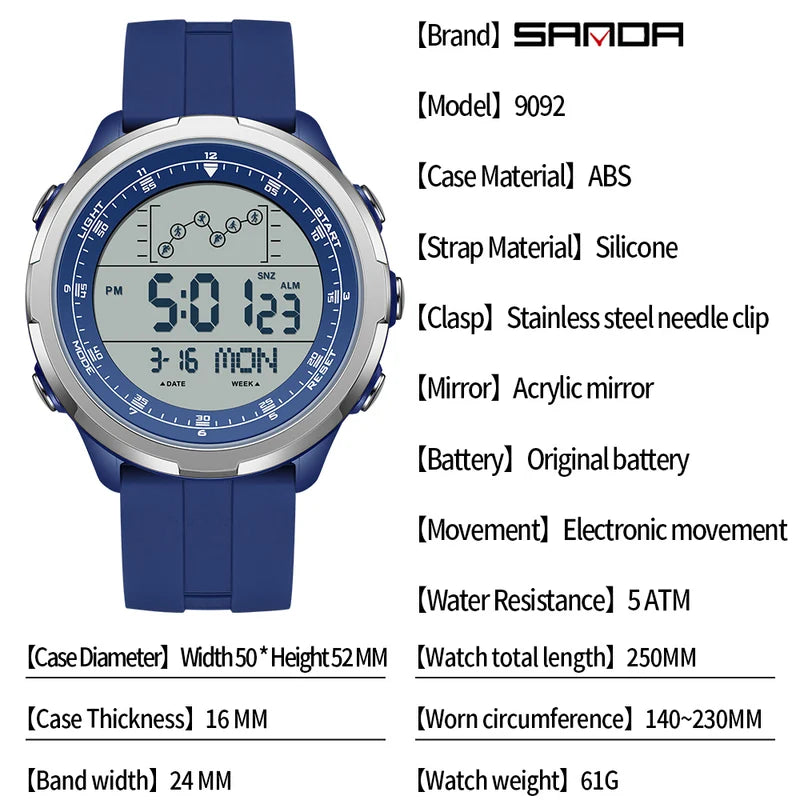 Men's Digital Sports Watch Waterproof Military Alarm Stopwatch Quartz Wristwatch