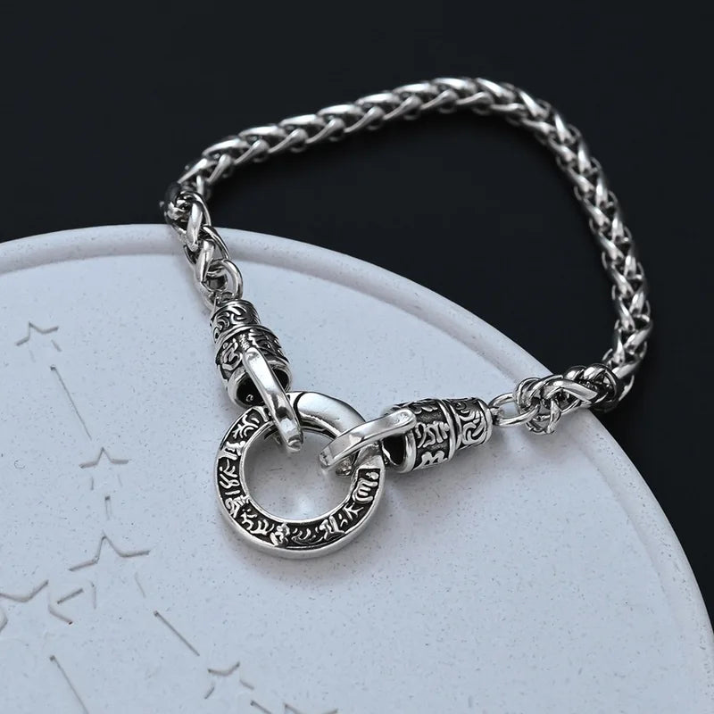 Sterling Silver Bracelet for Women Men Simple Heavy Pendant Party Jewelry Gift