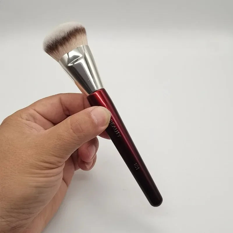 Contoured Makeup Brush Set - Angled Foundation and Concealer Tools with Red Wood Handles
