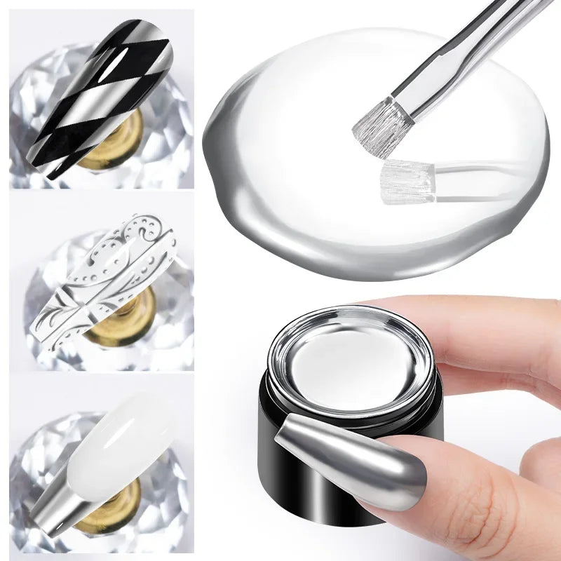 Metallic Chrome Nail Gel Polish - Silver Mirror Effect for Nail Art, 8ml