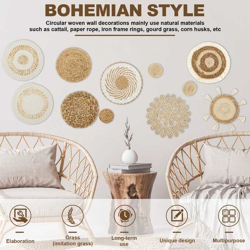 11Pcs Woven Wall Basket Decor Set Handmade Rattan Wall Baskets for Home