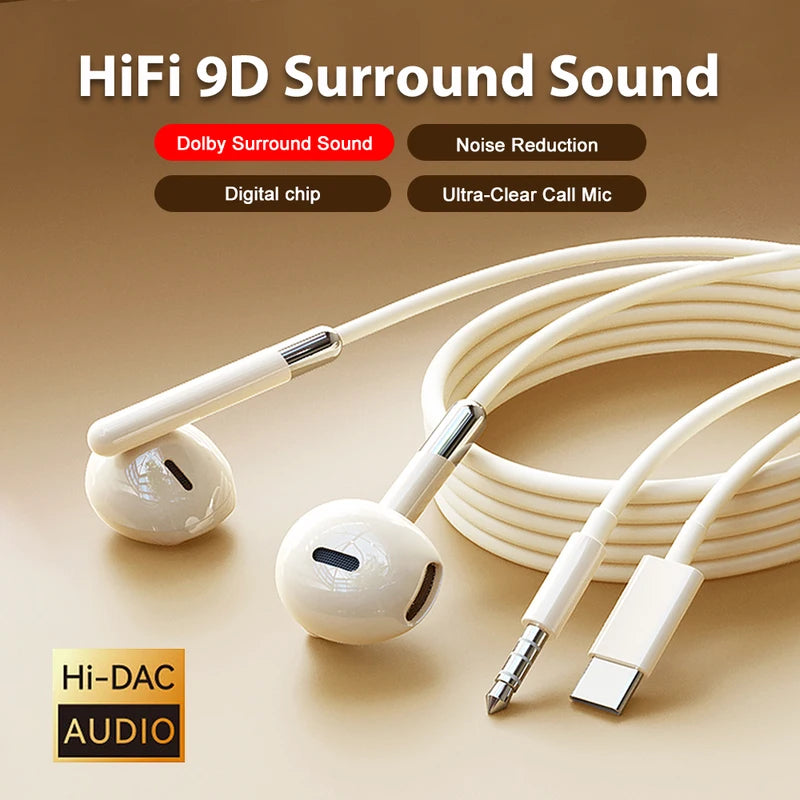 Wired Headphones with HiFi Stereo Sound for Smartphone & PC - 3.5mm & USB C