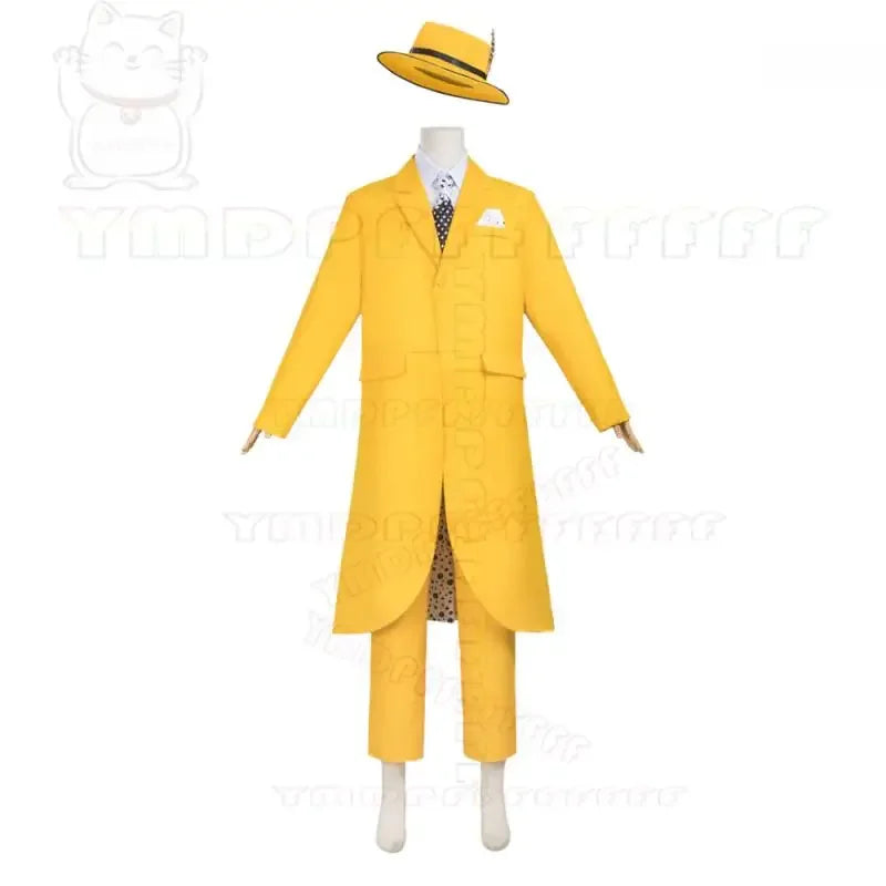 Anime Jim Carry Mask Man Costume Set - Yellow Long Suit Cosplay Halloween