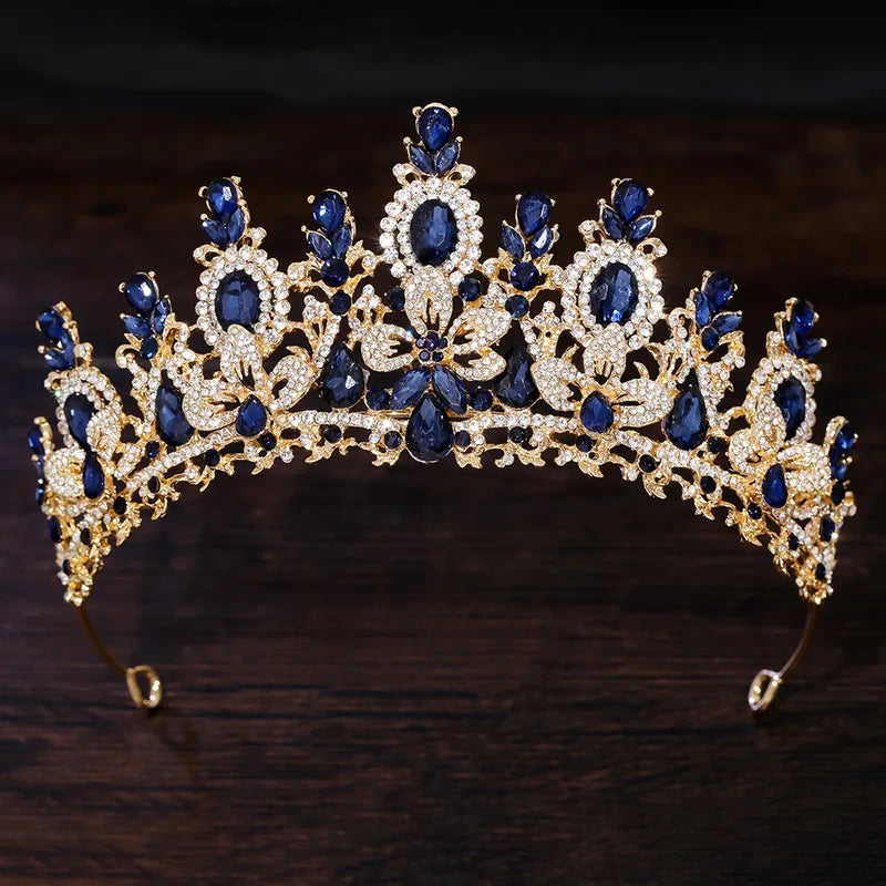 Luxury Water Drop Crystal Bridal Tiara with Flower Design - Wedding Hair Accessories