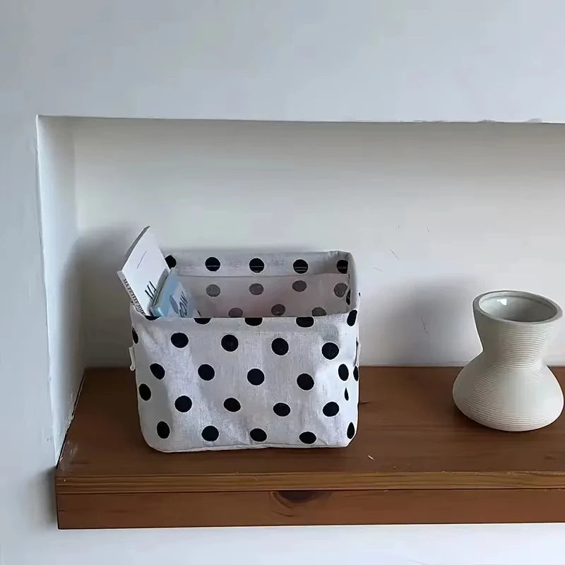 Black & White Polka Dots Storage Box with Handle - Modern Fabric Organizer