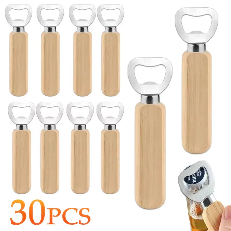 Stainless Steel Wooden Bottle Opener Set - Durable Barware for Home & Party