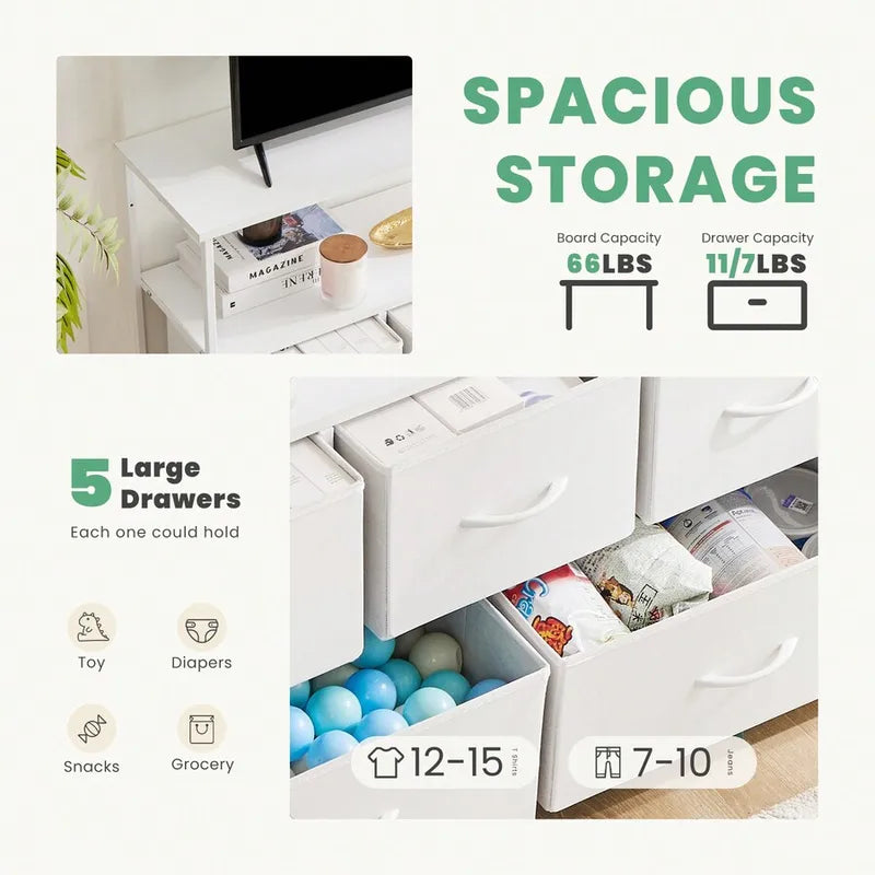 Bedroom Dresser Chest with Fabric Bins - Wooden Top Storage Tower