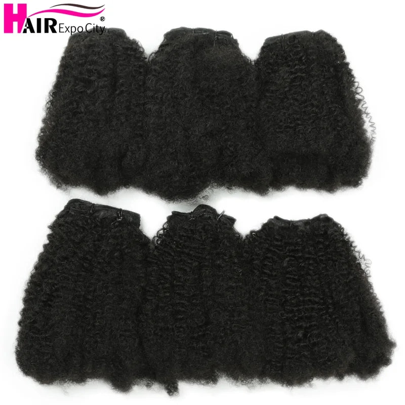 6Pcs Afro Kinky Curly Synthetic Weft Hair Extensions - Ombre Brown Hair Bundles