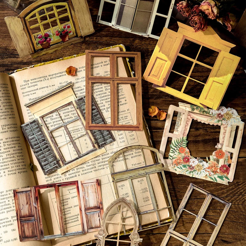 10 Sheets Vintage Hollow Door Window Stickers for Diy Diary Scrapbooking Stationery