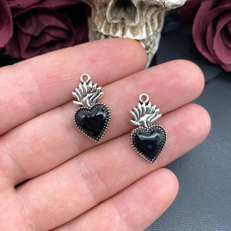 8pcs Sacred Heart Charm Set Enamel Pendant Jewelry Making Fit DIY Crafts