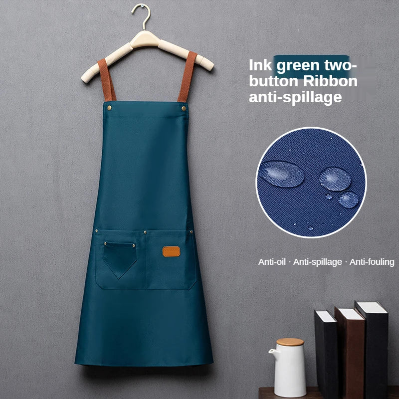 Custom Embroidered Waterproof Kitchen Apron with Pockets for Home Cooking & Baking