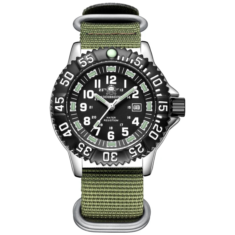 Luxury Men's Quartz Watch with Luminous Dial 50m Water Resistance and Nylon Strap