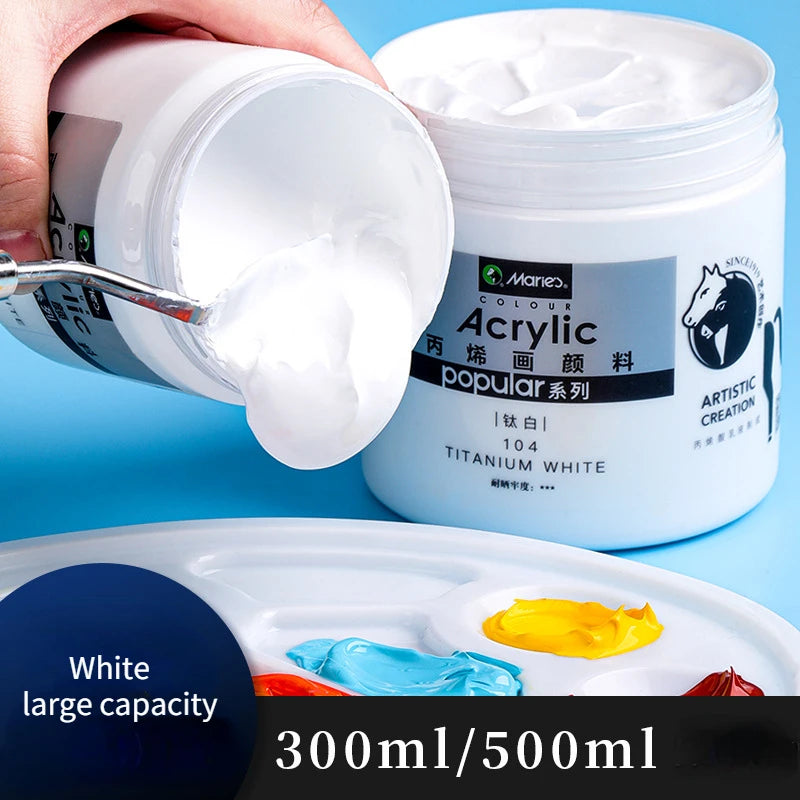 300ml White Acrylic Paint in Large Jars for Wall Art, Crafting & Waterproof Projects