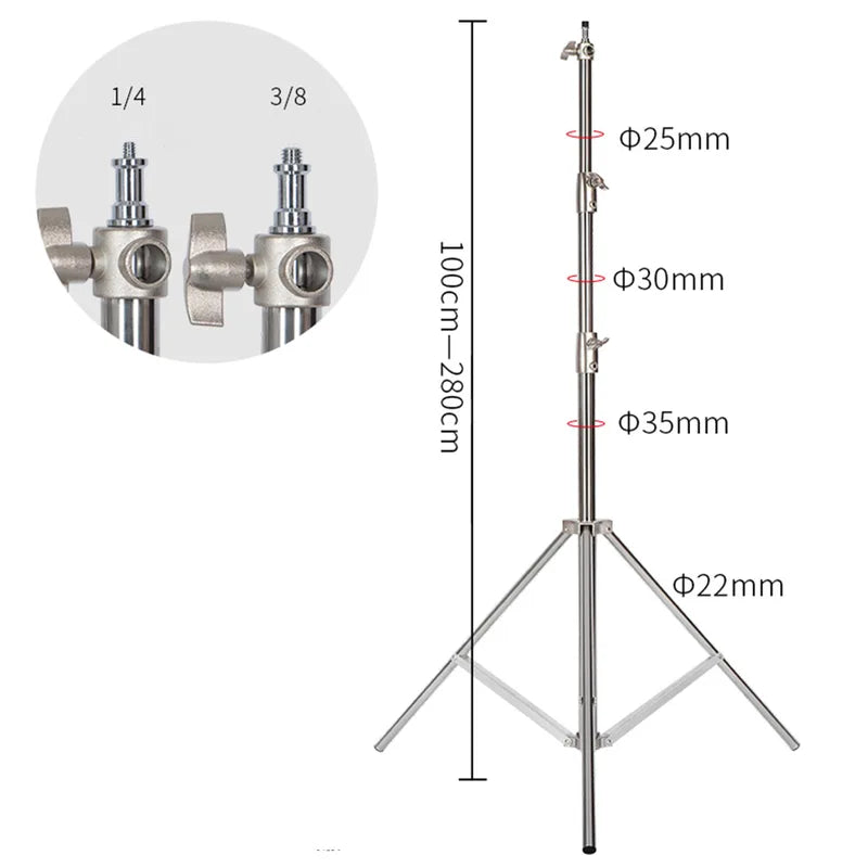 Adjustable Stainless Steel Light Stand Tripod for Photography & Studio Equipment