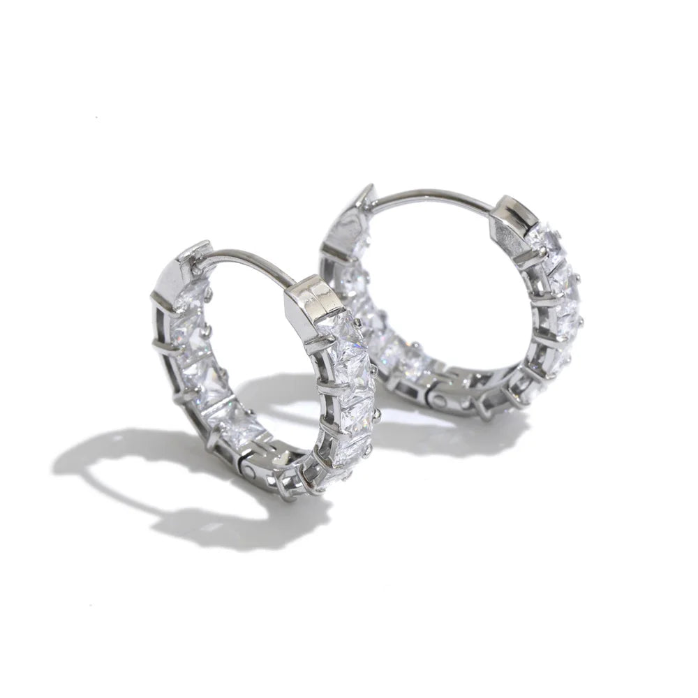 Stainless Steel Cubic Zirconia Hoop Earrings for Women - Shiny Daily Jewelry