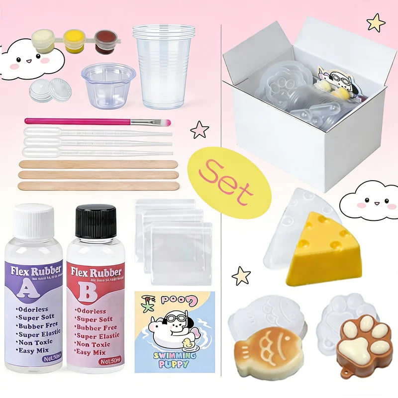 DIY Liquid Silicone Squishy Kit Set - Kawaii Cat Paw & Cartoon Characters