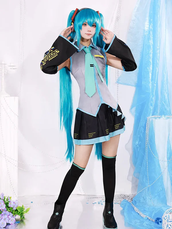 Anime Character Cosplay Costume Hatsune Miku Outfit with Wig and Accessories for Halloween