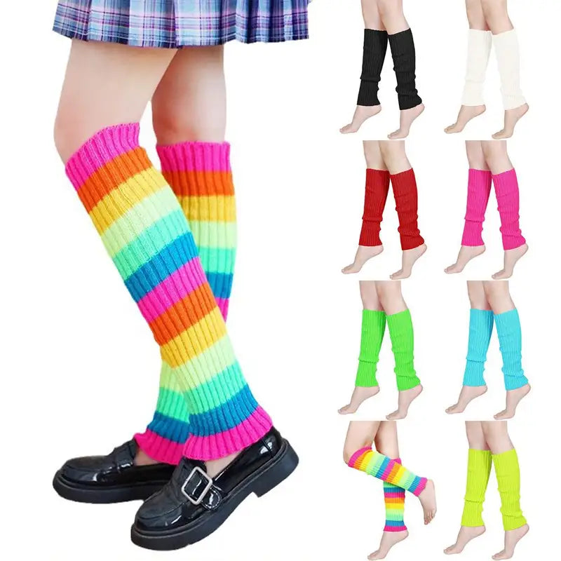 Neon Ribbed Leg Warmers for Women & Girls - Y2K Party, Lolita, Sports & Yoga