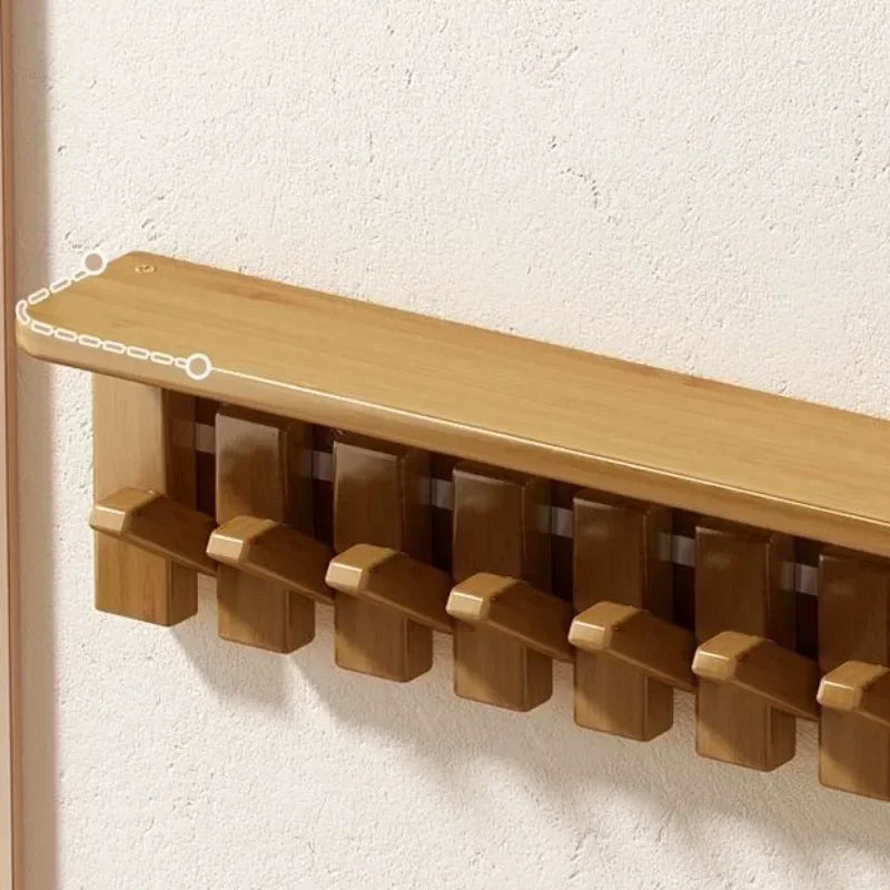 Solid Wood Wall Clothes Hanger Rack with Storage Shelf for Living Room Bedroom
