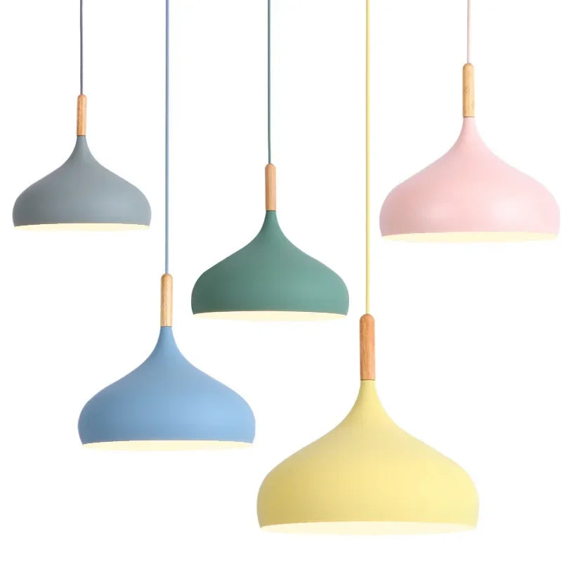 Colored Wooden Pendant Light Fixture for Bedroom & Living Room - LED Aluminum Lamp
