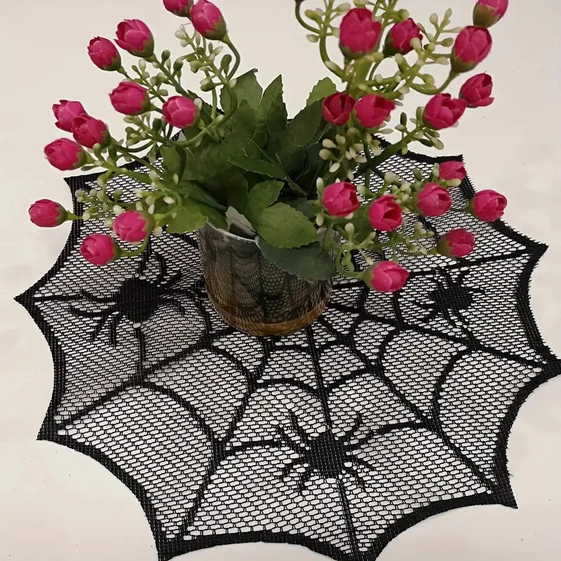 Waterproof Halloween Round Placemats - Purple Lace Polyester Table Decor