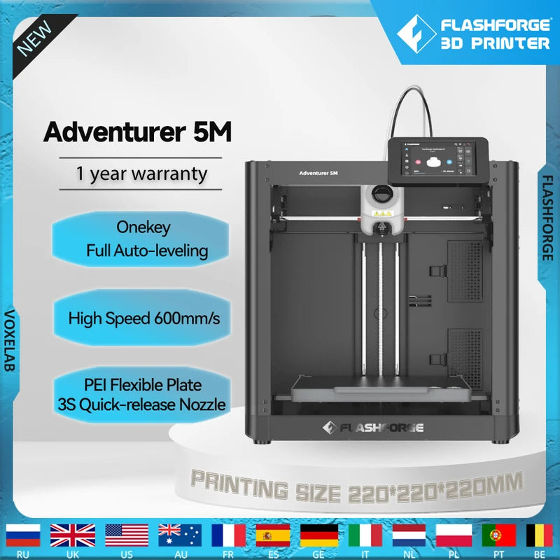 Flashforge Adventurer 5M 3D Printer High-Speed Auto-Leveling Direct Extruder PEI Plate