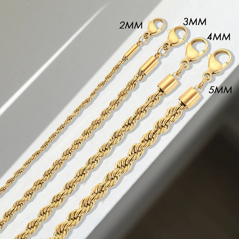 Gold Color Stainless Steel Rope Chain Bracelet for Women - Hip Hop Punk Fashion Jewelry