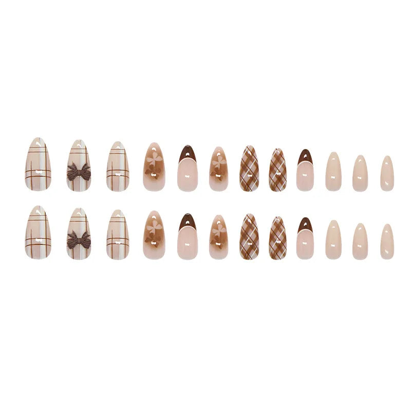 24Pcs Press-On Nails with French Bow Design Medium Almond Style for Women & Girls