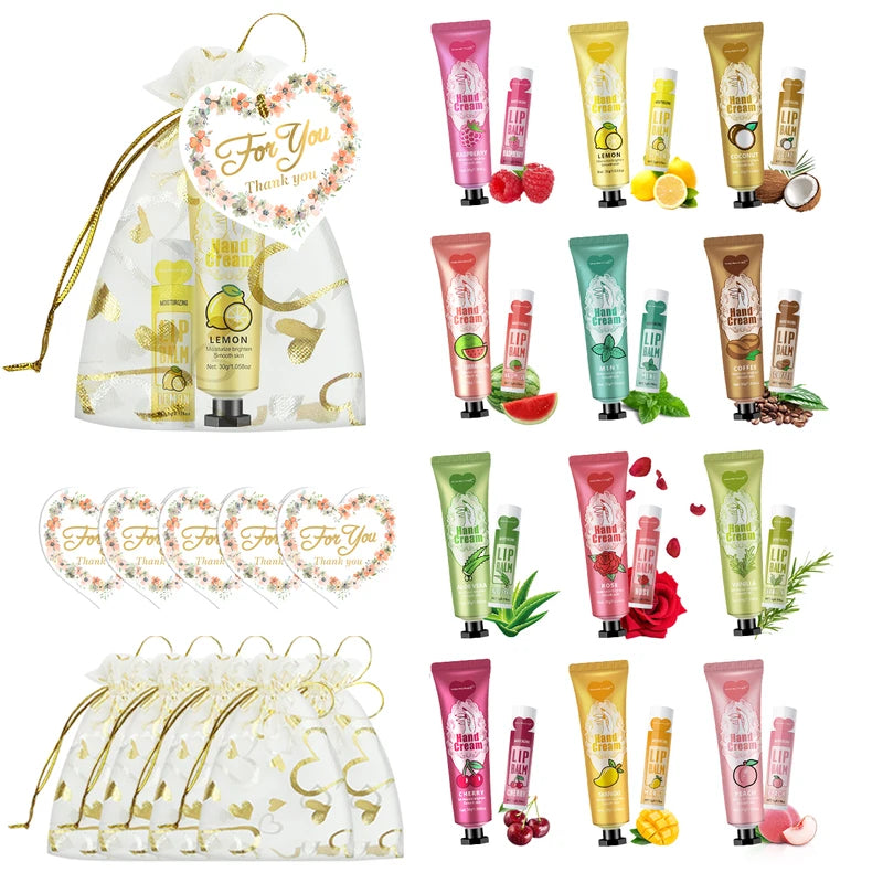 12-Piece Hand Cream and Lip Balm Gift Set with Net Bag and Thank You Card – Holiday Friendship Gift