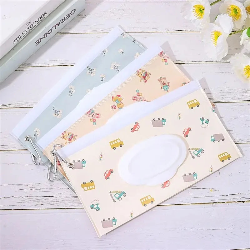 Portable Waterproof Baby Wipe Pouch with Flip Cover & Strap Reusable Case