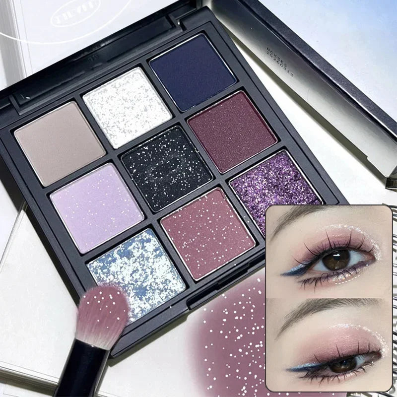 Dark Purple Smoked Eyeshadow Palette - 9 Color Earth Tones & Pearl Finishes
