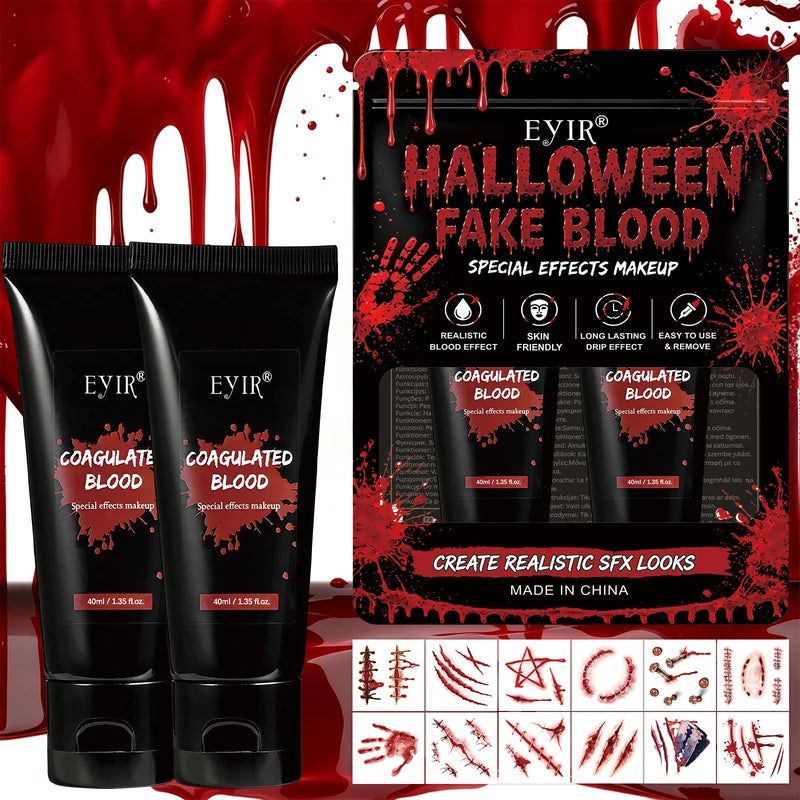Halloween Fake Blood Gel Set – Realistic Special Effect Blood for Costume Makeup, Zombies, Vampires, Horror Scenes