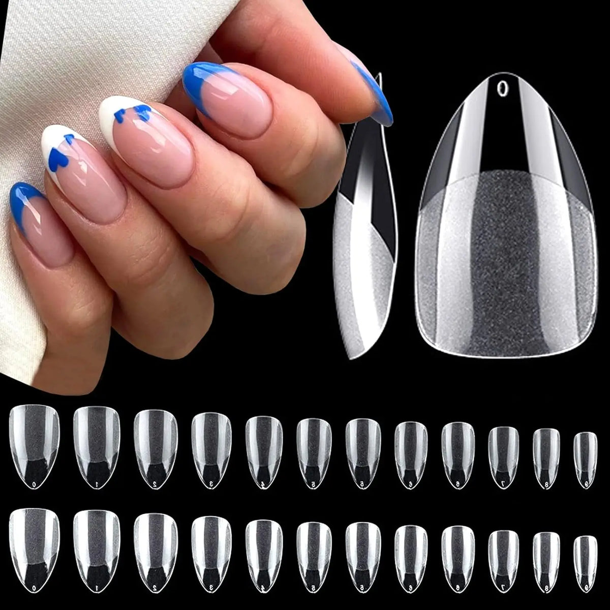 240 Pcs Almond False Nail Tips Clear Matte Fake Nails for DIY Manicure